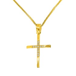 Χρυσός σταυρός Κ14 με αλυσίδα